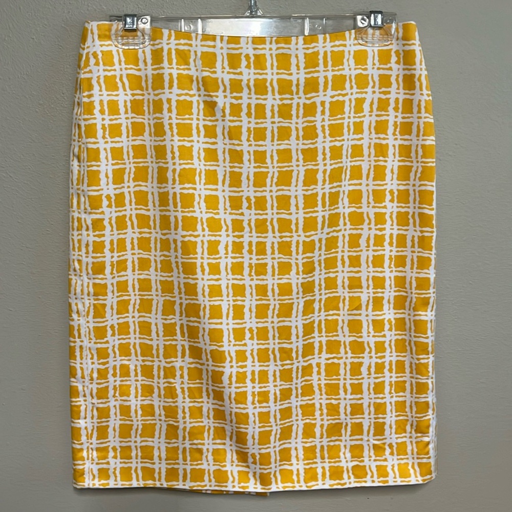 Talbots Yellow / White Lined Pencil Skirt